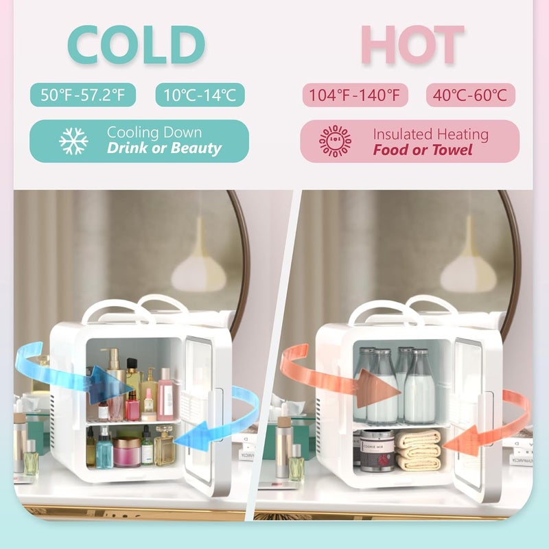 EUHOMY Mini Fridge, 5L AC/DC Small Refrigerator with Dimmable LED Mirror, Portable Cooler and Warmer for Skin Care, Cosmetics, Beverage, 5L Makeup Mini Skincare Fridge for Bedroom, Car, Office, White - Image 3